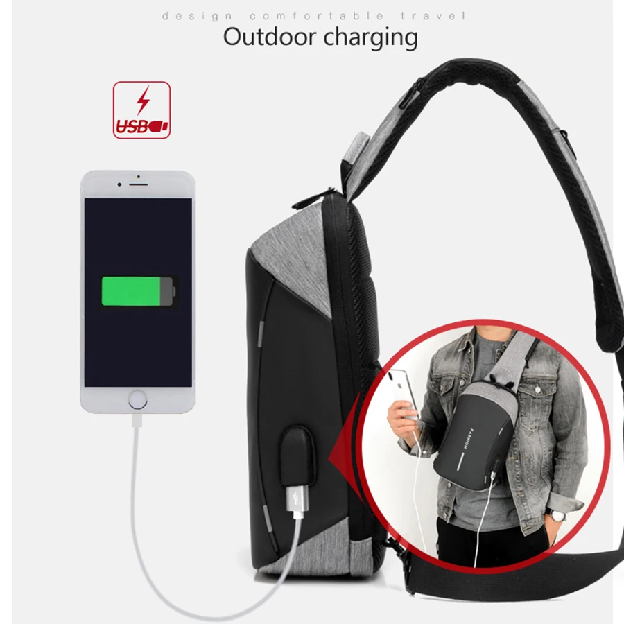 Многофункциональная нагрудная сумка 3 комплекта Мужская с usb зарядкой короткие