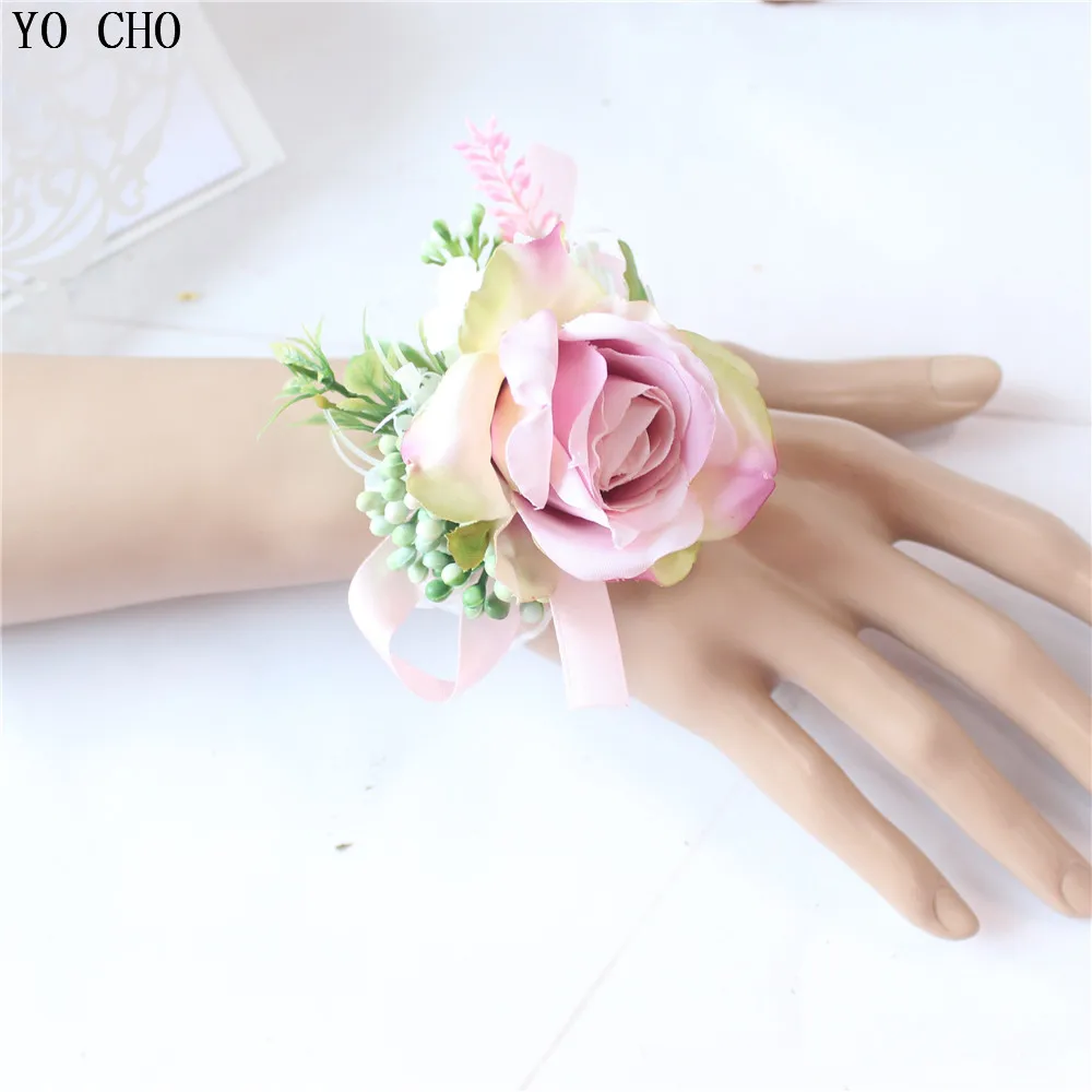 bride wrist corsage wedding flower  Groom Groomsman boutonniere Brooches rose artificial flower  (63)