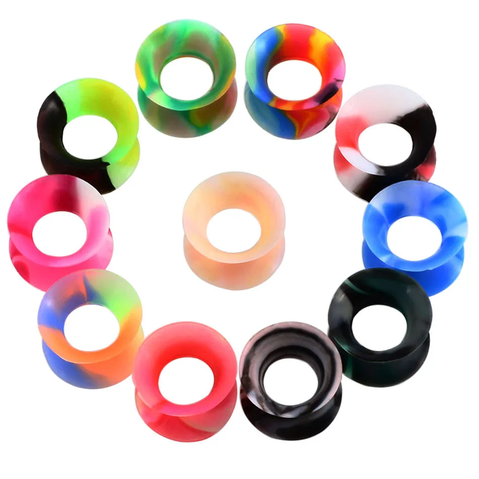 11 Pair Silicone Flexible Thin Double Flared Ear Plugs Flesh Tunnel Ear
