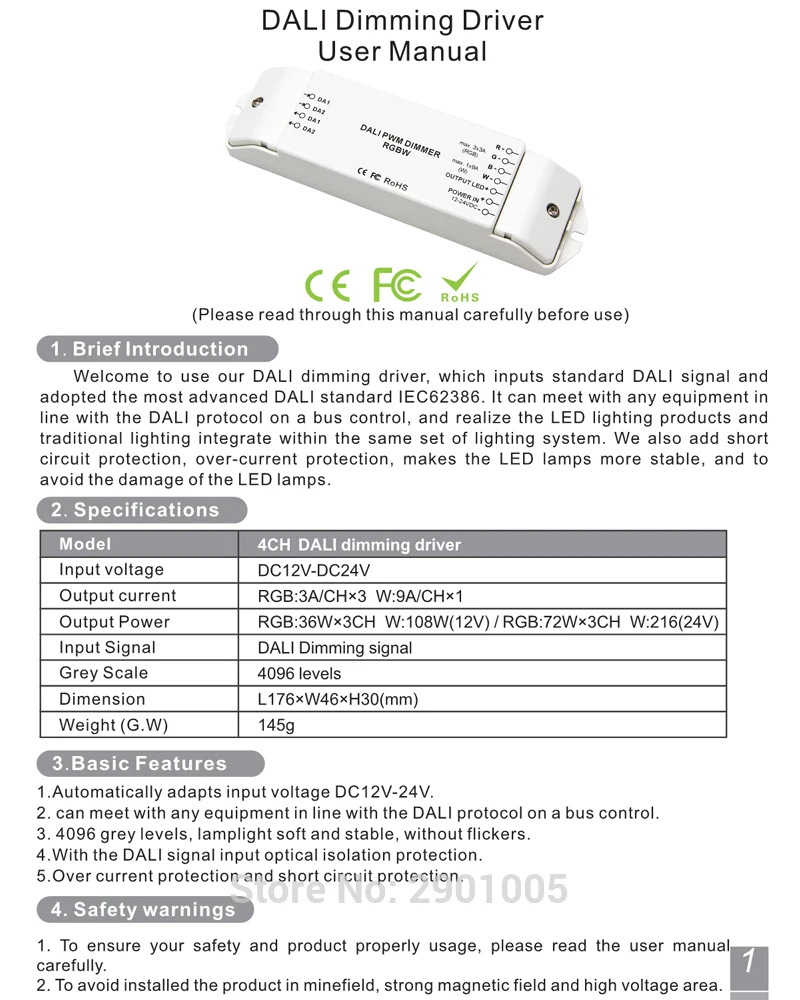 Новый CV 4 канала светодио дный DALI светодио дный лампы RGBW драйвер DC12-24V RGB: 3A/CH * 3 Вт: 9A/CH * 1 ШИМ Диммер контроллер для RGBW светодио дный полосы
