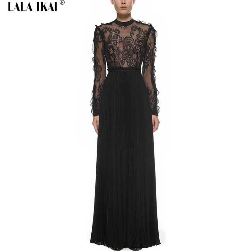 black sleeve pleated dress club lace maxi dresses brand robe femme black sleeve pleated dress club lace maxi dresses brand robe femme