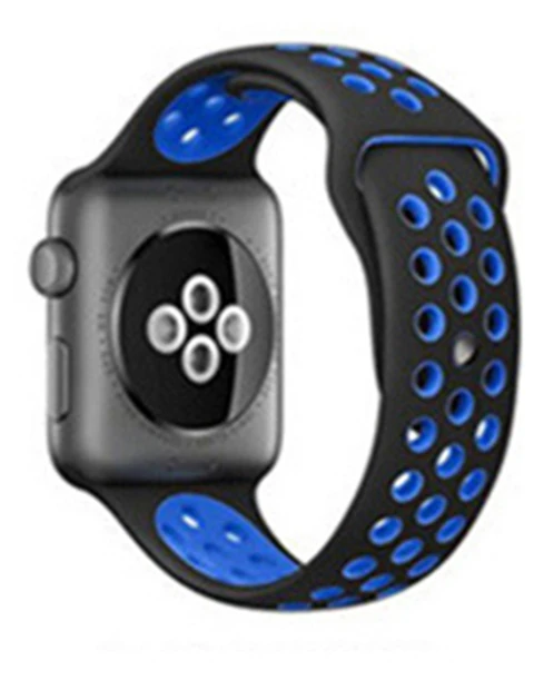 Для Apple Watch, версии 3, 2, 1 ремешок спортивный браслет силиконовый ремешок 42 мм, 38 мм, браслет из нержавеющей стали Смарт-часы напульсник Для мужчин Для женщин ремень резиновый наручных часов iWatch, ремешок - Цвет ремешка: Black Blue