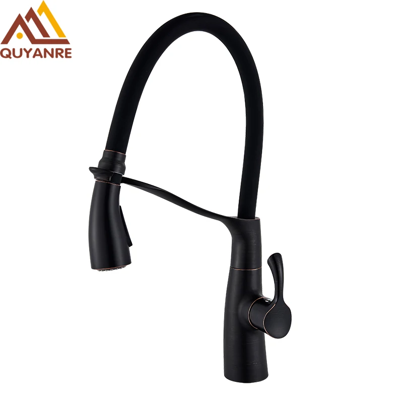 quyanre wanfan frap bronze black pull out kitchen faucet single handle mixer tap deck mounted with pull out sprayer kitchen sink faucet115