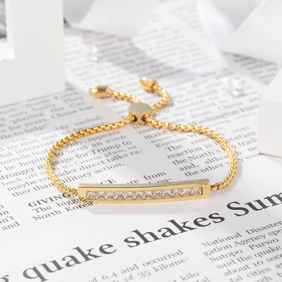 

Stainless Steel Party Jewelry Adjustable Bracelet For Women 3mm Cubic Zirconia Gold Color Blacelets & Bangles Gift For Her