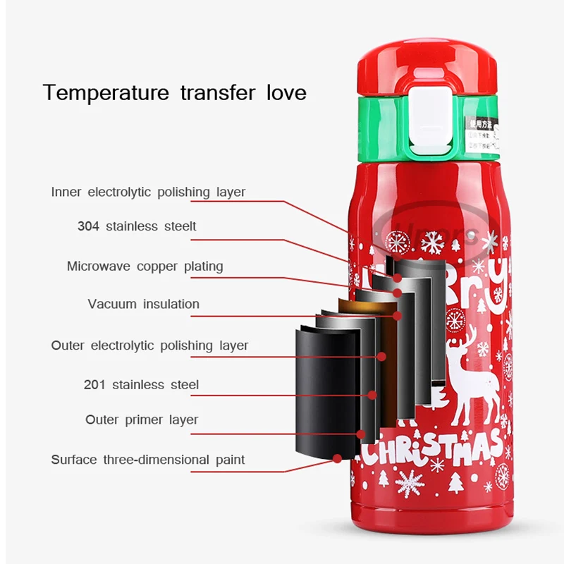 UPORS термос с двойными стенками, вакуумная изоляция, 304 нержавеющая сталь, кофейная кружка для путешествий с замком на крышке, Детский Рождественский подарок