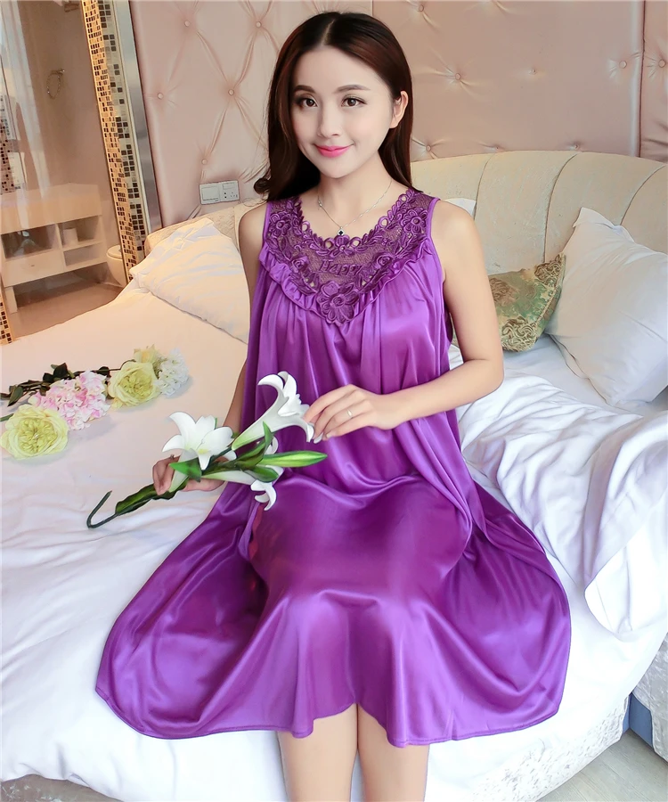 Ladies Sleeveless Chiffon Nightdress Plus Size Women Sexy Satin Silk