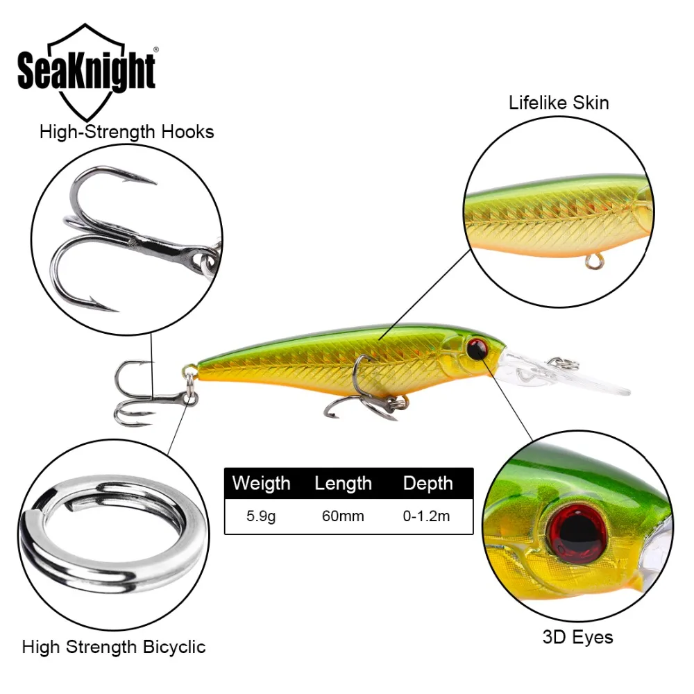 SeaKnight SK031 1 шт. Suspending Minnow 5,9 г 60 мм 1,2 м прижимная приманка с язычком, для мелкой рыбы 3D глаза Розничная приманка озеро, речная Рыбалка