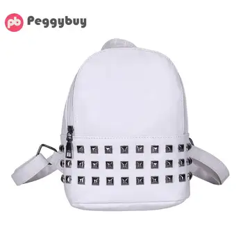 

Female Solid Color Fashion Rivet Travel Backpack Women PU Leather Casual Girls Zipper Shoulder Schoolbags mochila feminina