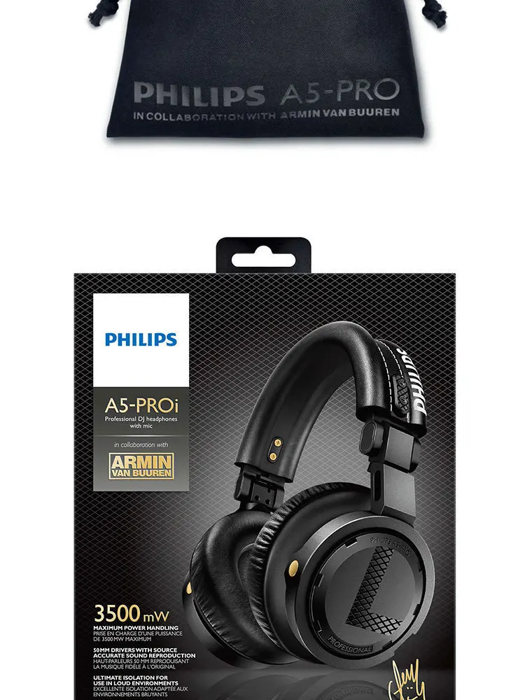 Оригинальные Наушники Philips A5-PROI с головкой, проводные наушники с шумоподавлением, DJ Monitor DBB, музыкальная гарнитура