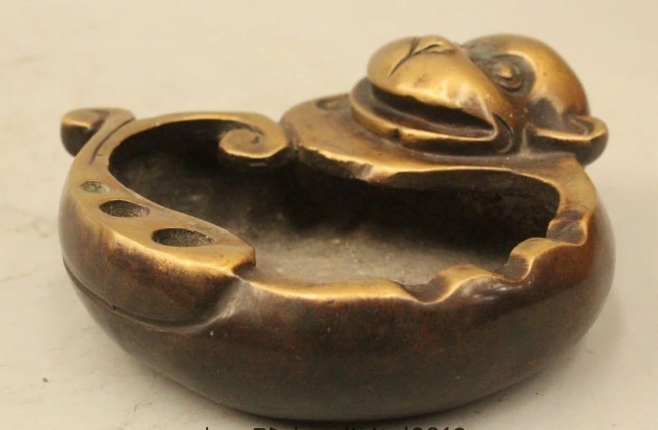 

5" China Chinese Palace Folk Purple Bronze monkey ashtray Bowl censer Statue