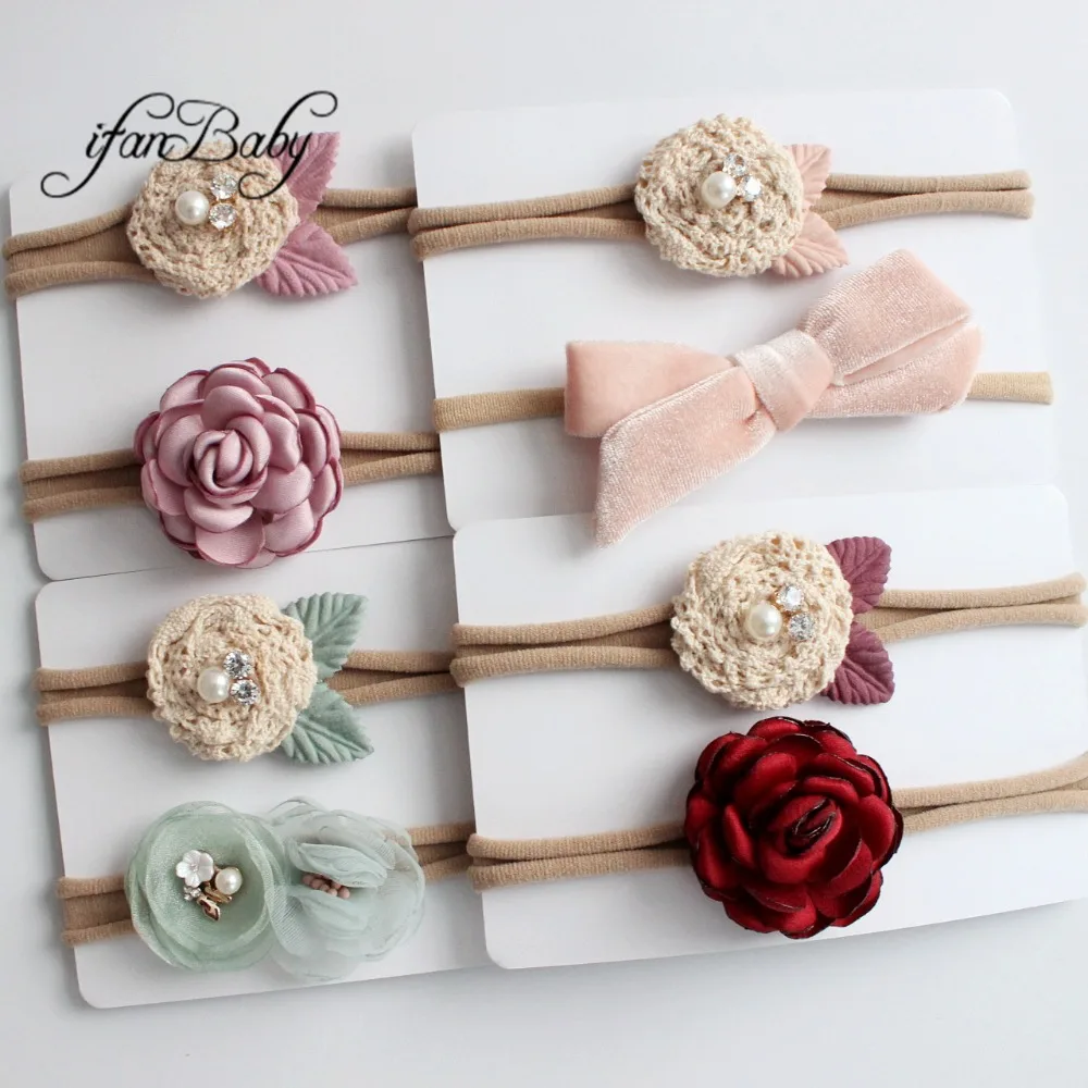 kids girl fabric flower headband nylon headband (3)