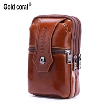 Мужская сумка из натуральной кожи золотого и кораллового цвета, сумка-мессенджер через плечо, мужская повседневная сумка на пояс, поясная сумка