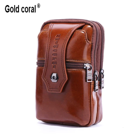 Couro de Homens Bolsa de Telefone Bolsas do Mensageiro dos Homens Bloco de Fanny Coral Ouro Genuíno Ombro Crossbody Casuais Bolsa da Cintura Bum Hip Cinto Pack