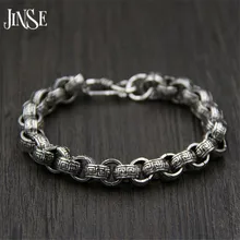 JINSE 21cm Link Chain Bracelet 925 Sterling Silver 9.50mm Thickness 100% S925 Solid Thai Silver Men Bracelets for Women Jewelry fnj 925 sterling silver bracelets natural yellow green stone synthetic blue red corundum 17 3cm s925 thai silver chain bracelet