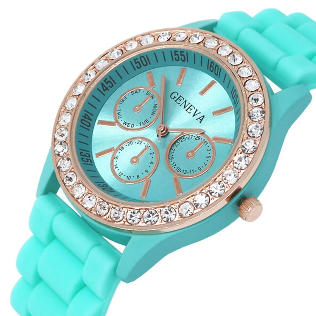 Geneva Casual Watch Women Crystal Dress Watch 2017 Quartz men Silicone watches Unisex Wristwatch Sports watch relogio feminino