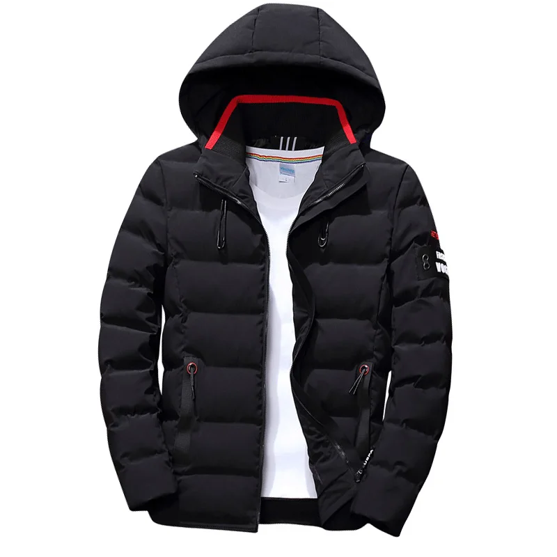 Высокое качество зимняя куртка мужская с капюшоном ветровка и водонепроницаемая Толстая теплая парка пальто мужская повседневная Зимняя Красная парка куртка - Цвет: Черный