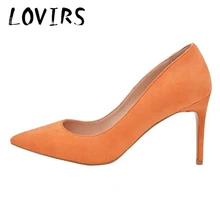 Lovirs/женские офисные туфли-лодочки из флока без застежки оранжевого и зеленого цветов вечерние туфли на шпильке с острым носком
