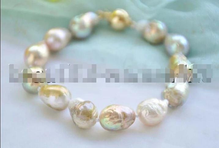 

Free shipping Z7308 12mm peacock-lavender almost round Edison keshi PEARL BRACELET 8INCH @^Noble style Natural Fine jewe