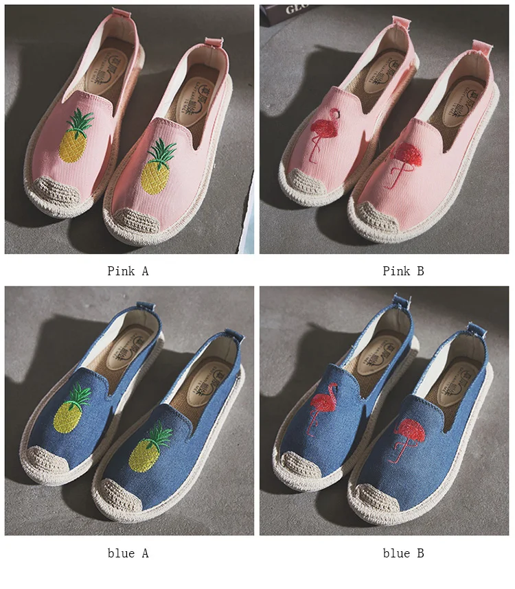 Kalupao 2018 Girls Shoe Embroidery Embroidery  Flamingo Canvas Shoes Summer Flat Asakuchi Fisherman Shoes Breathable Casual Shoe (5)