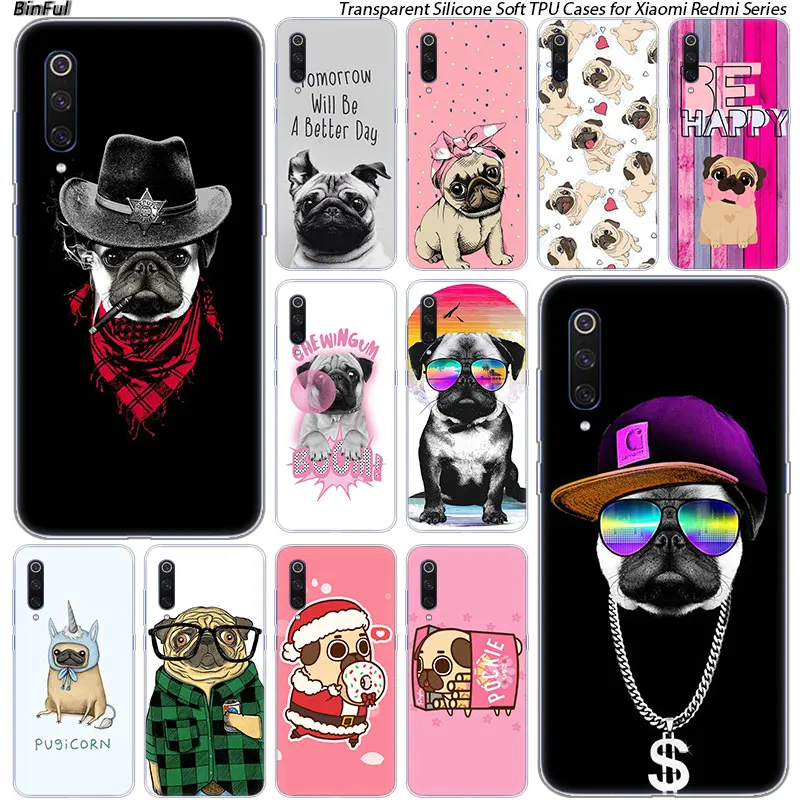 

Hot pug dog puppy Silicone Case For Xiaomi Pocophone F1 9T 9 9SE 8 A2 Lite A1 A2 Mix3 Redmi K20 7A Note 4 4X 5 6 7 Pro S2 Cover