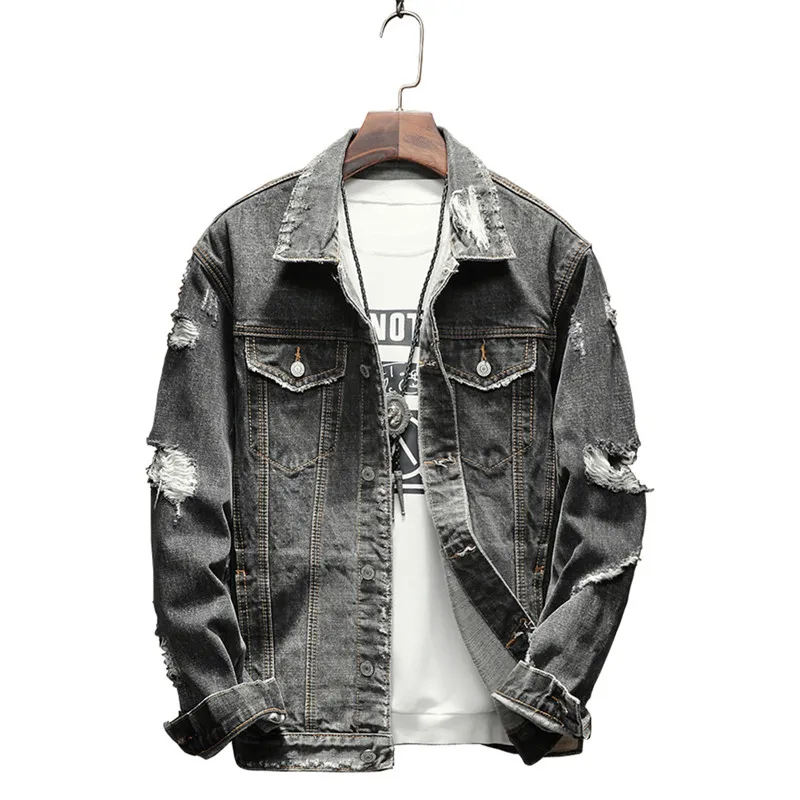High Quality Denim Jacket Men Ripped Holes Mens Gray Jean Jackets New 18 Garment Washed Mens Denim Coat Summer Plus Size M 5xl Jackets Aliexpress