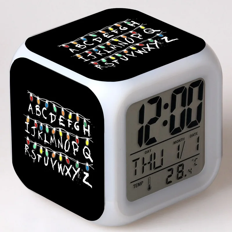 

Stranger Things Anime Toys Alarm Clock Student Desk Digital Color Changing LED Clocks Night Light Cartoon Gift for Children