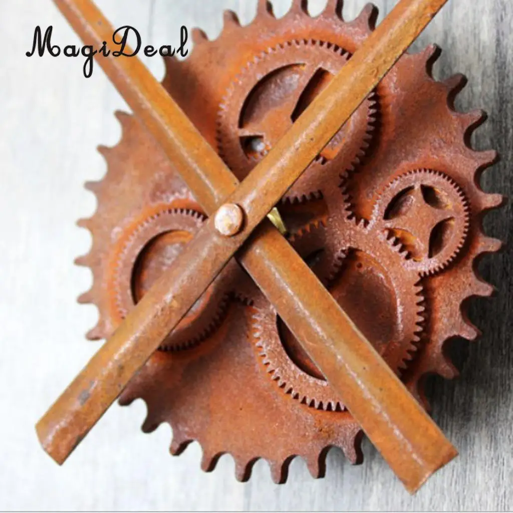 

MagiDeal Vintage Rust DIY Gear Wooden Wall Clock European Watch for Living Room Office Study Kitchen Home Decor