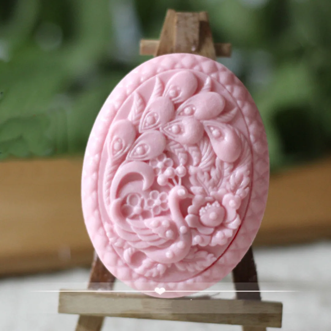 Oval Peacock DIY Soft Silicone Candy Cake Soap Molds Craft Handmade Mould Tool