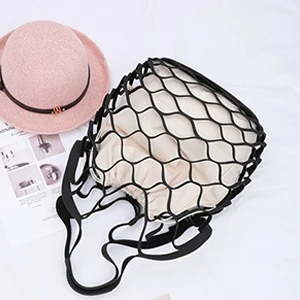 Женская сумка из парусины с сетчатым дизайном, брендовые сумки из искусственной кожи, летние пляжные сумки для отдыха, женская сумка-тоут, новинка - Цвет: Black