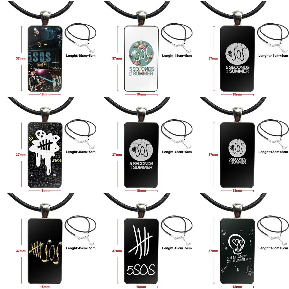 Design Pop Rock 5sos Seconds Of Summer For Women Glass Cabochon Choker Pendant Rectangle Necklace Stainless Steel Color Jewelry | Украшения