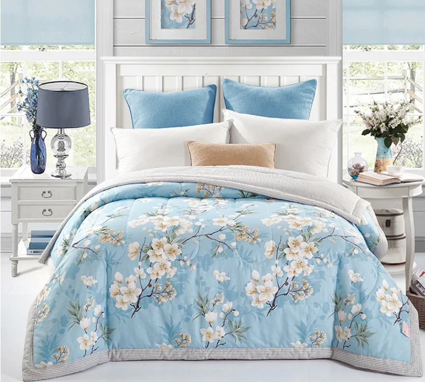 white flowers printed 1PCS Bedspread /1PCS Cotton summer Duvet Quilt