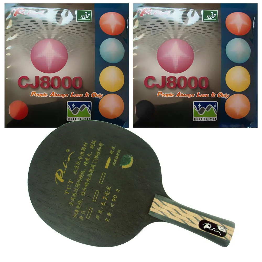 

Palio TCT Blade with 2x Palio CJ8000 (BIOTECH) 36-38 degree Rubbers for a Racket Shakehand long handle FL