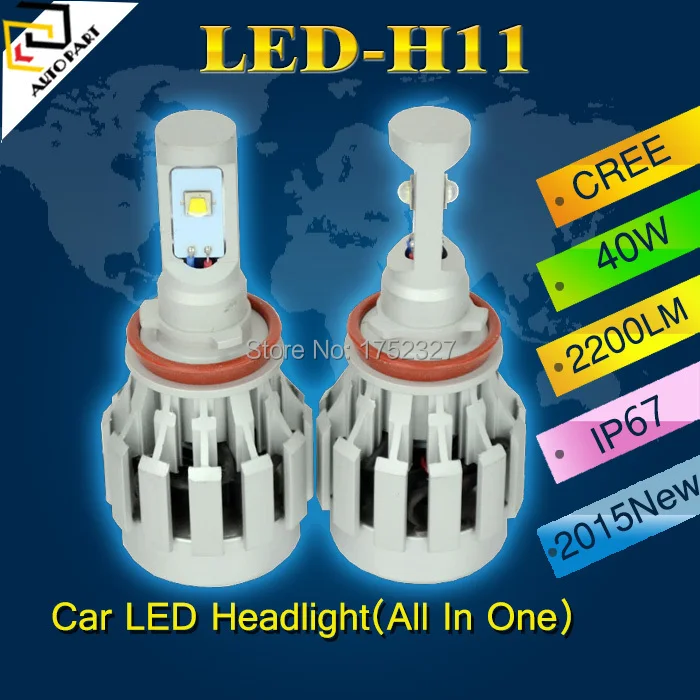

40W 4 SMD 6000K 2200LM 12V White LED H11 2Pcs Aluminum Car Conversion DRL Headlight  Front Daytime Driving Lights All In One
