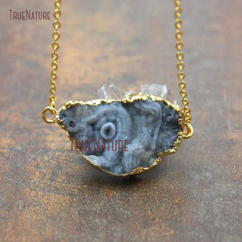 20180315-NM11137- Druzy Cluster Pure Gold Color Necklace Solar Agate Necklace_3