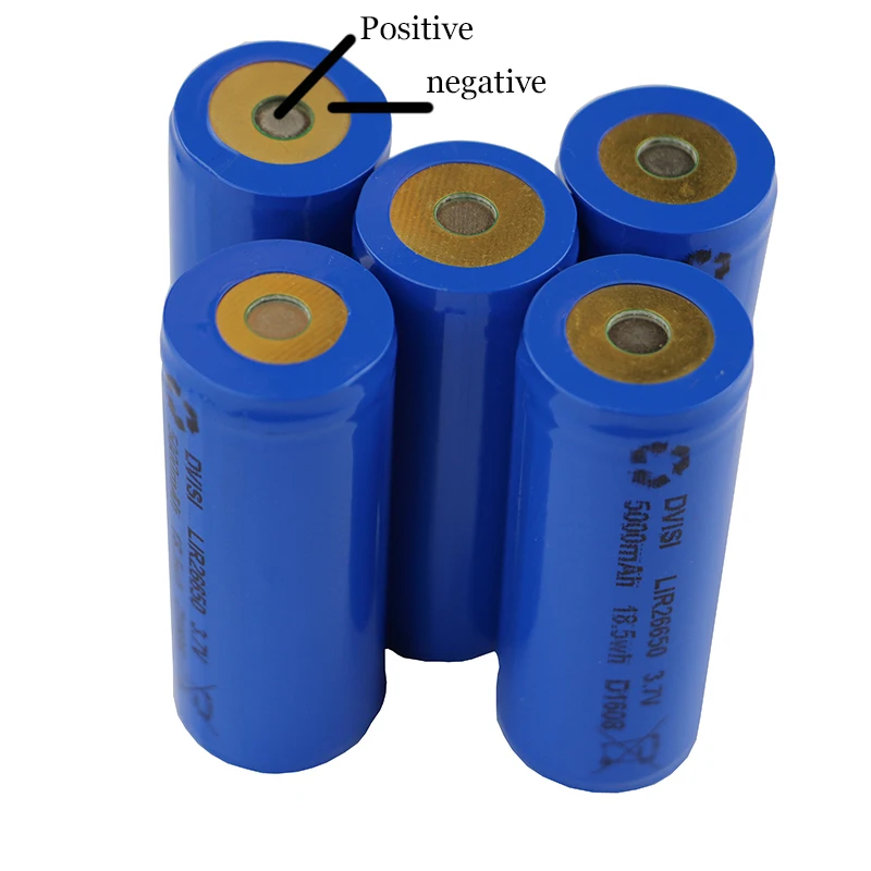 HOT 30Pcs/lot DVISI 3.7V 5000mAh 26650 Rechargeable Battery Positive