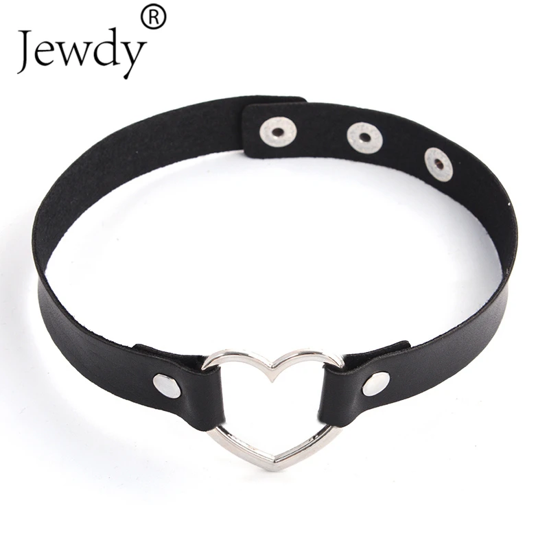 

Jewdy 2018 Gothic Punk Harajuku Heart Lock Heart PU Leather Choker Necklace Choker Collar with Key Jewelry for Women Accessories