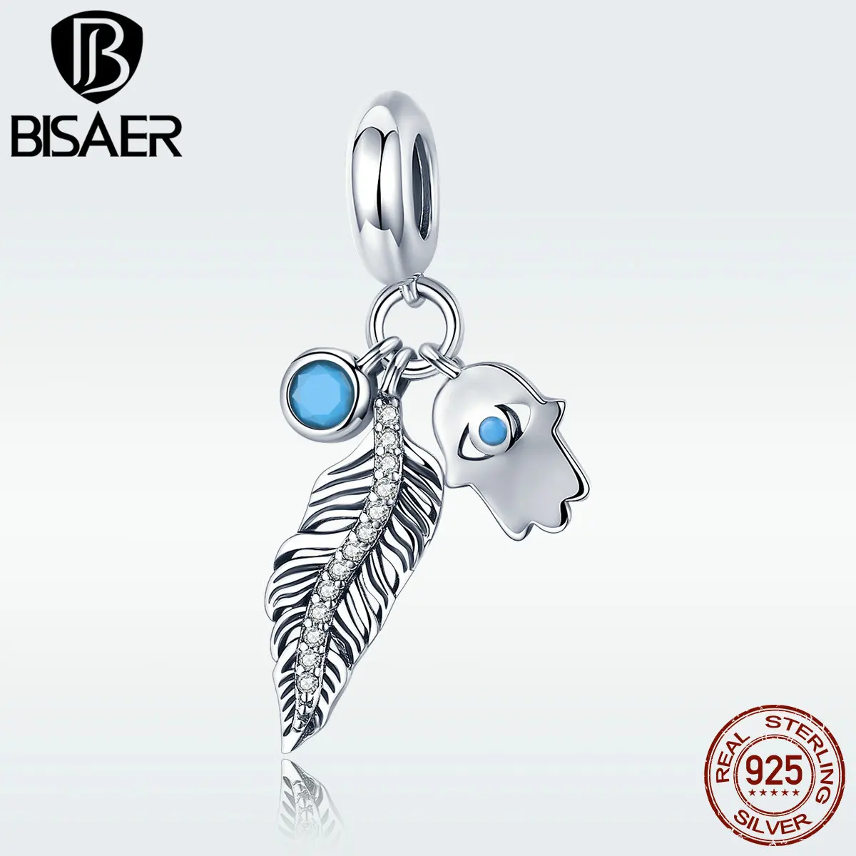 

BISAER Pendant 925 Sterling Silver Boho Bohemia Feather Pendant Charm fit for Women Original Silver Bracelet or Necklace GXC880