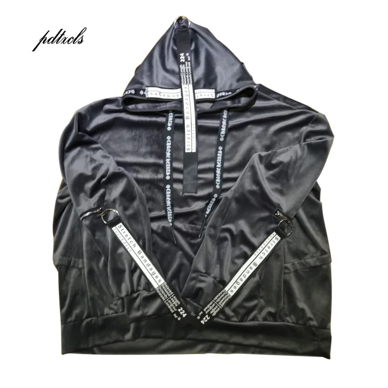 

DropShipping Guo-Chao Tang 2019 New Fall/Winter Hipster Fashion Hip-Hop Hoodie Streamers Loose Solid Color High Street Pullovers