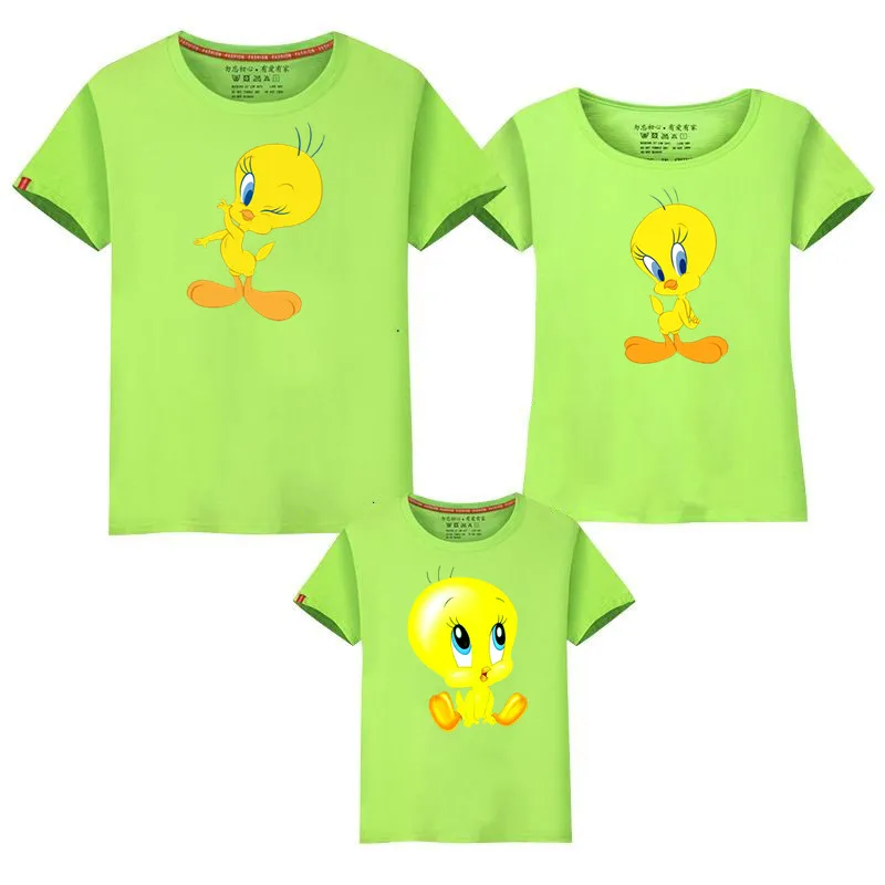 Tweety футболка с рисунком птицы Семейные комплекты одежда для матери и дочери птичка Твити одинаковые комплекты Рождественская одежда, футболка - Цвет: P56-green