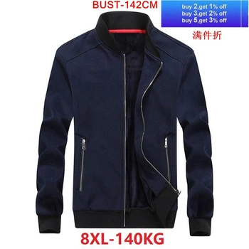 

Autumn and winter men's large size jacket 5XL 6XL 7XL 8XL casual long sleeve stand collar pocket loose zipper warm black jacket
