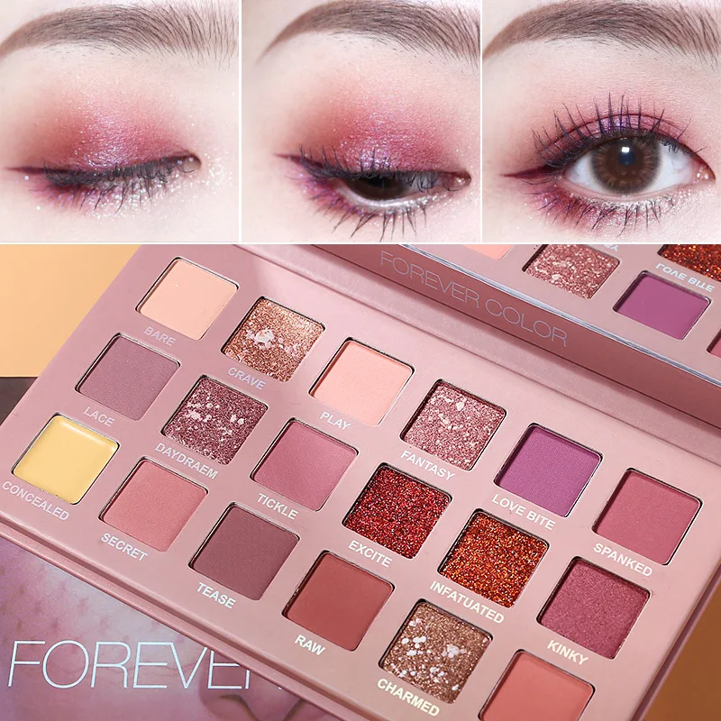 

New 18 Colors Shimmer Natural Eyeshadow Palette Pigment Kit With Puff Fast Makeup Nude Smokey Eyeshadow Finish Cosmetics