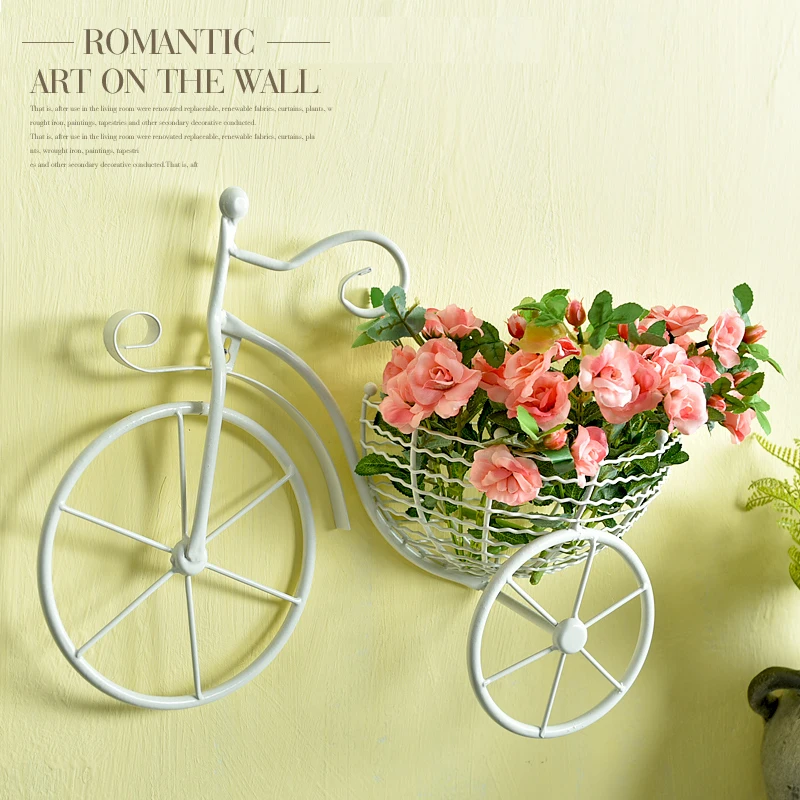 

1 Set Creative Rose Plant Bike Shape Wall Hanging Basket Artificial Flowers Home Wedding Shop Decorative Fake Flower 6 Color