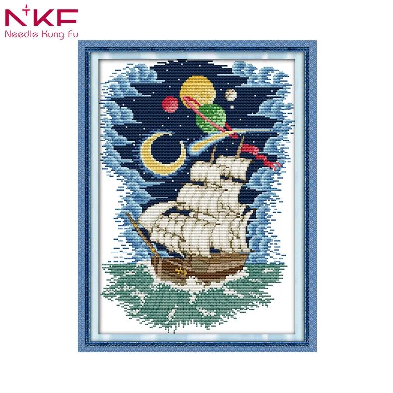 

Navigation sailboat landscape home decor DIY handmade printed patterns on canvas cross-stitch kits embroidery needlework set DMC