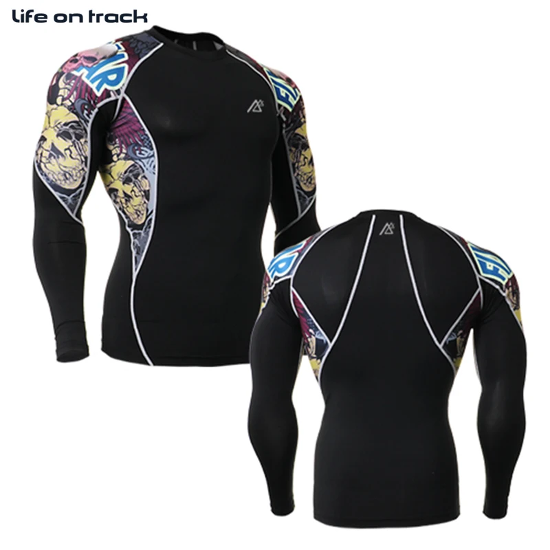 

2016 Skull Bicycle Base Layers Compression Tights MMA Workout Cycling Crossfit Running Fitness Tops Shirts For Men