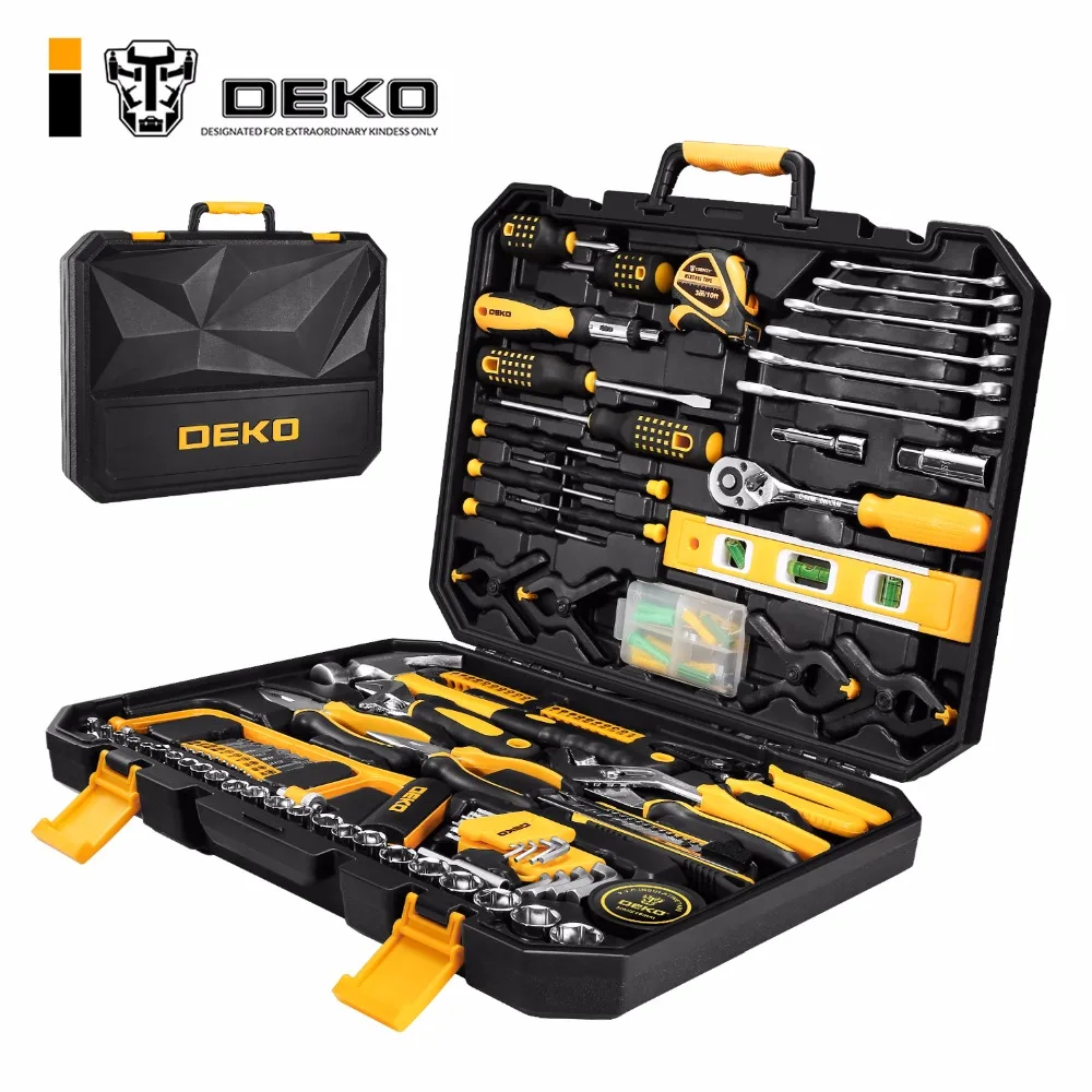 Home Tool Set DEKOPRO 100-Piece Home Repair Tool Set - General Household Toolkit With Plastic Storage Case 100 Piece Home Repair Kit