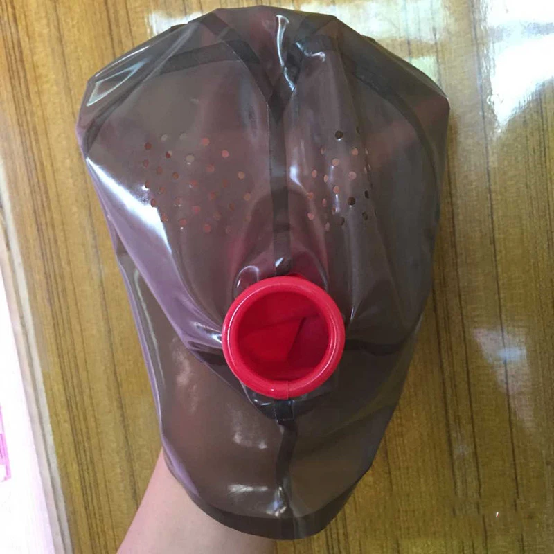 

Latex Hood Fetish Mask with mouth sheath net eyes and back zipper