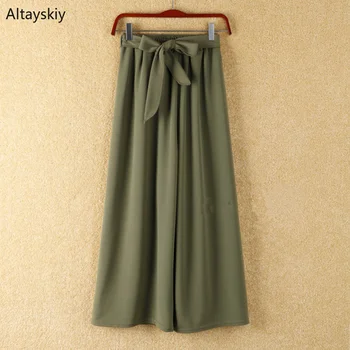 

Pants Women Simple Loose High Waist Trendy Ladies Solid Casual All-match Straight Elegant Womens Bow Soft Korean Style Trousers