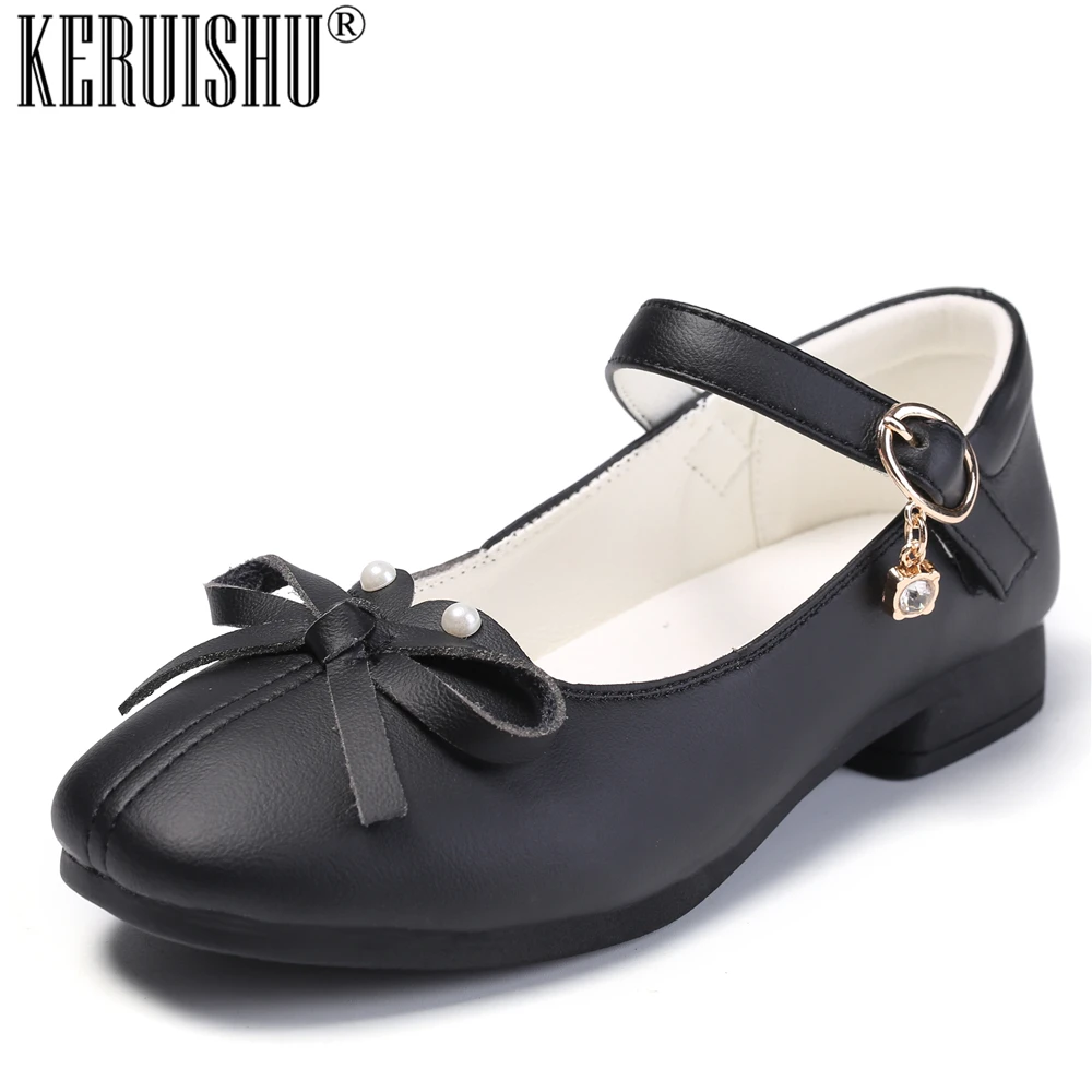 

KeRuiShu New Kids Shoes For Girls Princess Flats Casual Party Wedding Black Pink Rubber Non-slip Platforms Girls Shoes 12 4.5 8