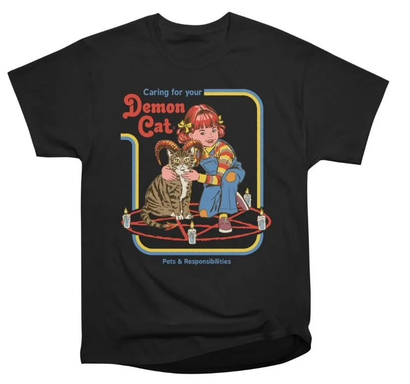 Demon Cat Shirt
 hahayule Caring For Your Demon Cat Uni 70s Retro Style Black T Shirt
