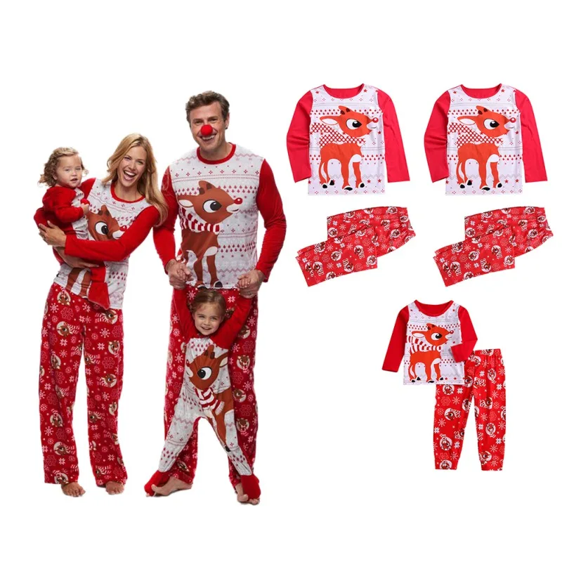

2pcs/Set Family Matching Outfits Look Christmas Deer Parent-child Pajamas Set New 2018 Father Mother Baby Clothing Set
